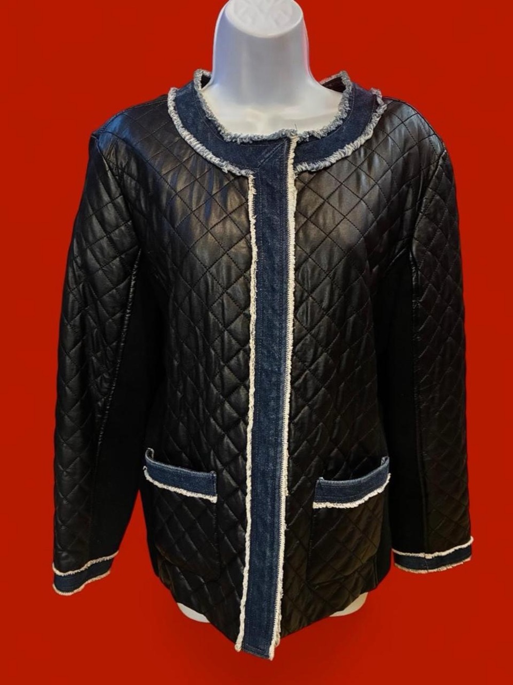 Chico’s Denim & Faux Leather Quilted Jacket